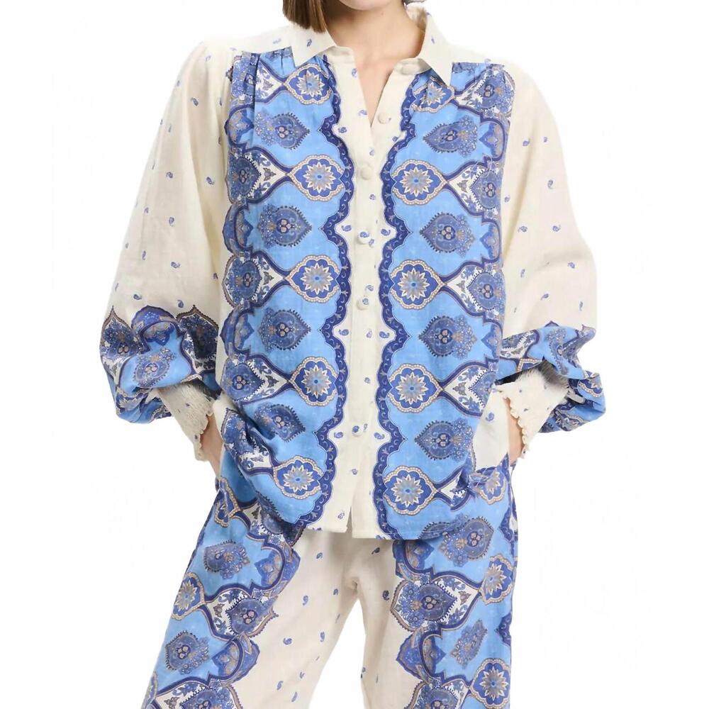 NEW MISS JUNE PARIS viki boho shirt in blue paisley print